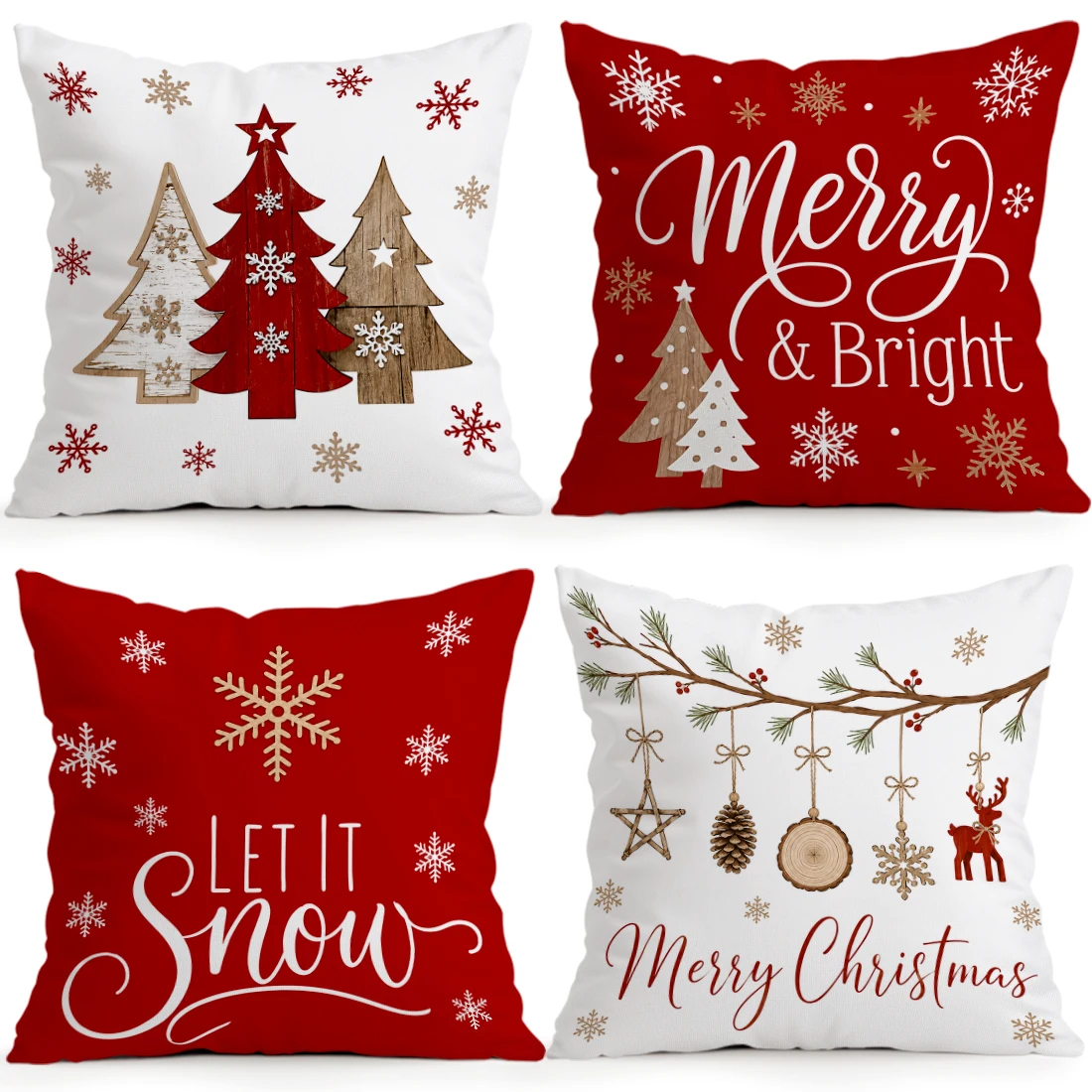 1/4pcs Christmas Snowflake Cushions Pillowcase Polyester Cushion Cover Throw Pillow Pillowcover Home Car Sofa Decor
