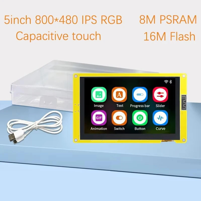 

ESP32-S3 5-дюймовый IPS ЖК-дисплей 800*480 HMI 8M PSRAM 16M Flash RGB TFT-модуль с Wi-Fi и Bluetooth Optional Touch для Arduino Lvgl