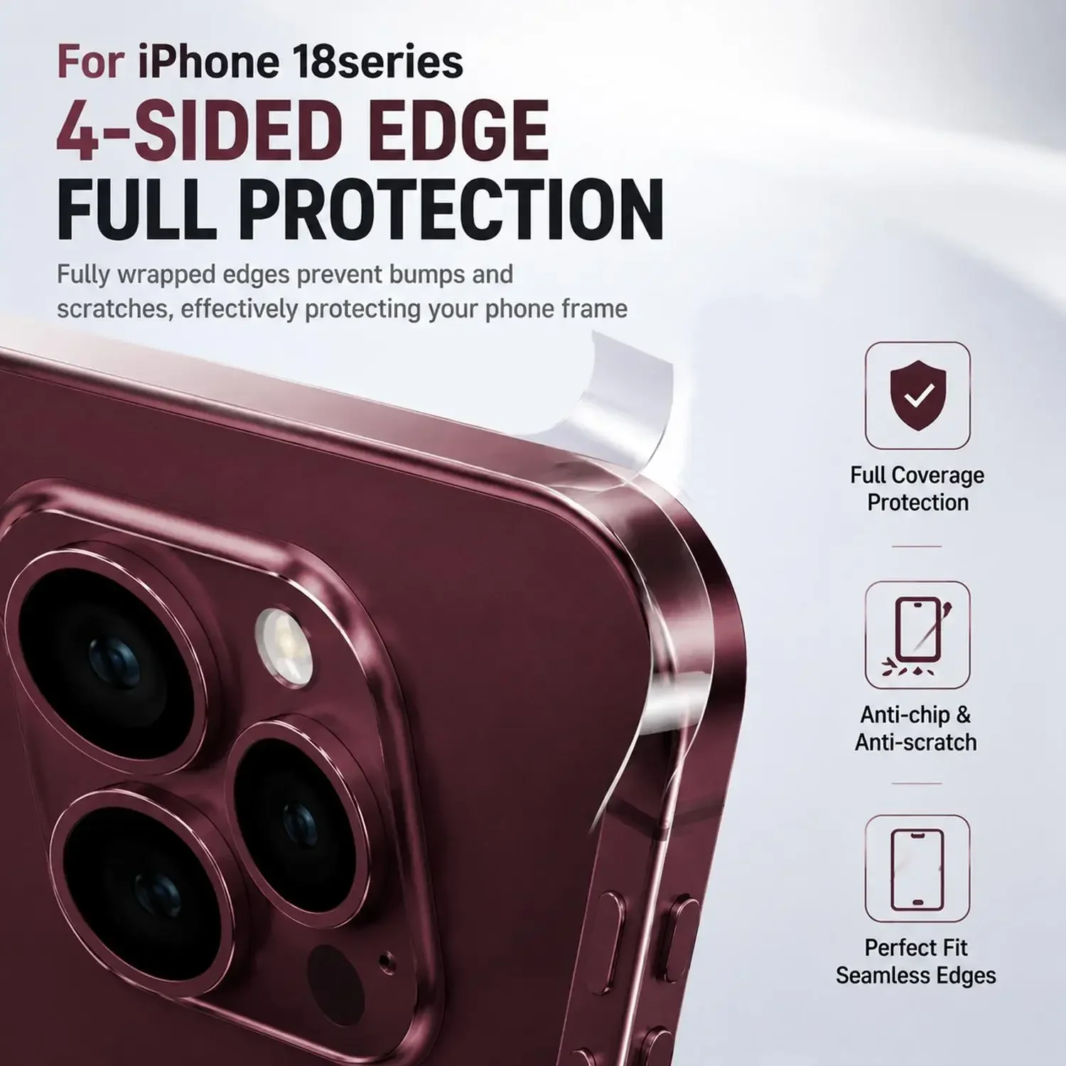 5-1Pack 18PM 17pm Protective Border Sticker for IPhone 18 17 16 Pro Max 18Pro 18Promax HD Anti-scratch Frame Side Hydrogel Films