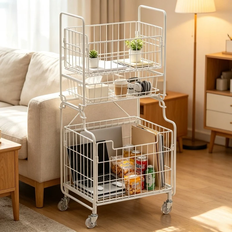 Household folding partition trolley, movable floor rack integrated