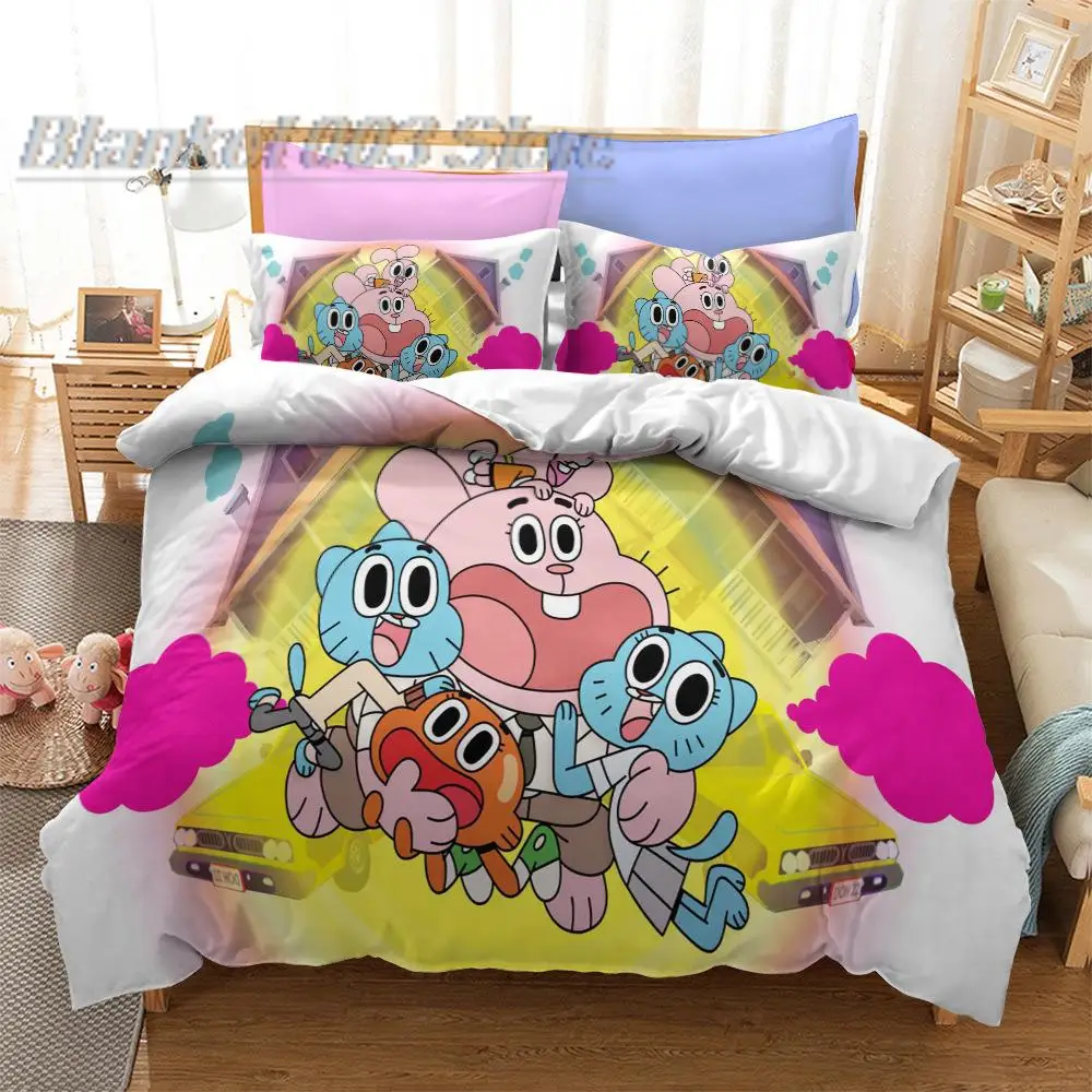 Amazing World-Juego de ropa de cama con estampado 3D de Gumball, funda de edredón, King, Queen, tamaño doble completo para decoración de dormitorio