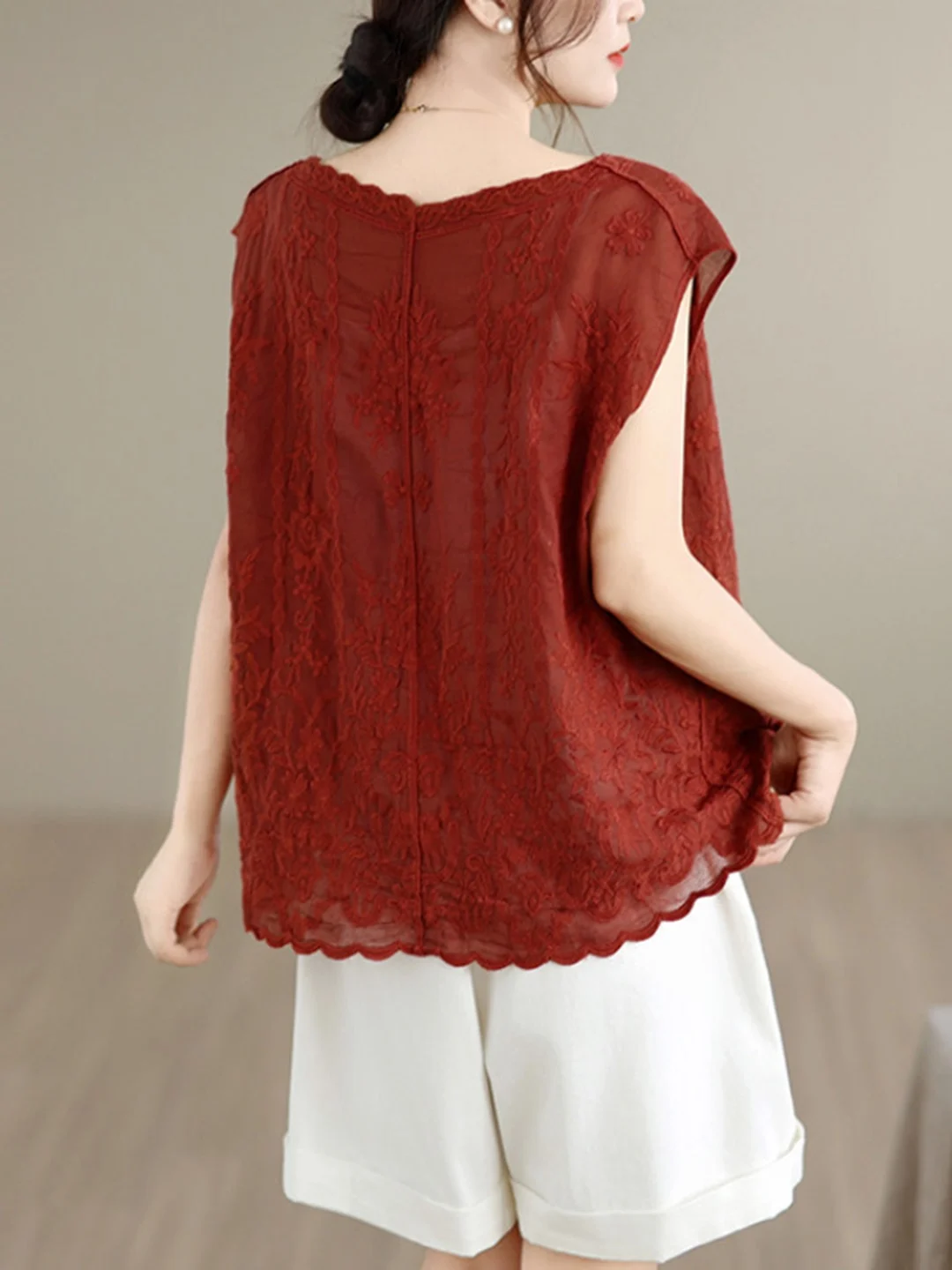 Summer New Heavy Embroidery Vest Large Size Women's Artistic Casual Versatile V-neck Canvas Top Thin Cotton Polyester Sleeveless view 5