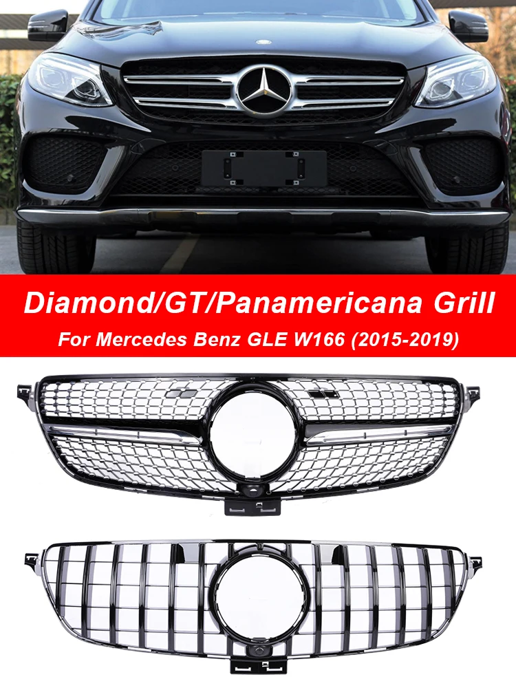 

For Mercedes Benz GLE Class W166 Front Bumper Diamond Grill Panamericana GT Style Grille Silver Black 2015-2019 Car Accessories