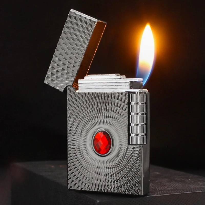 Classic Langsheng Steel Sound Side Sliding Grinding Wheel Open Fire Lighter Metal Lucky Gem Inflatable Fire Machine  Smoking