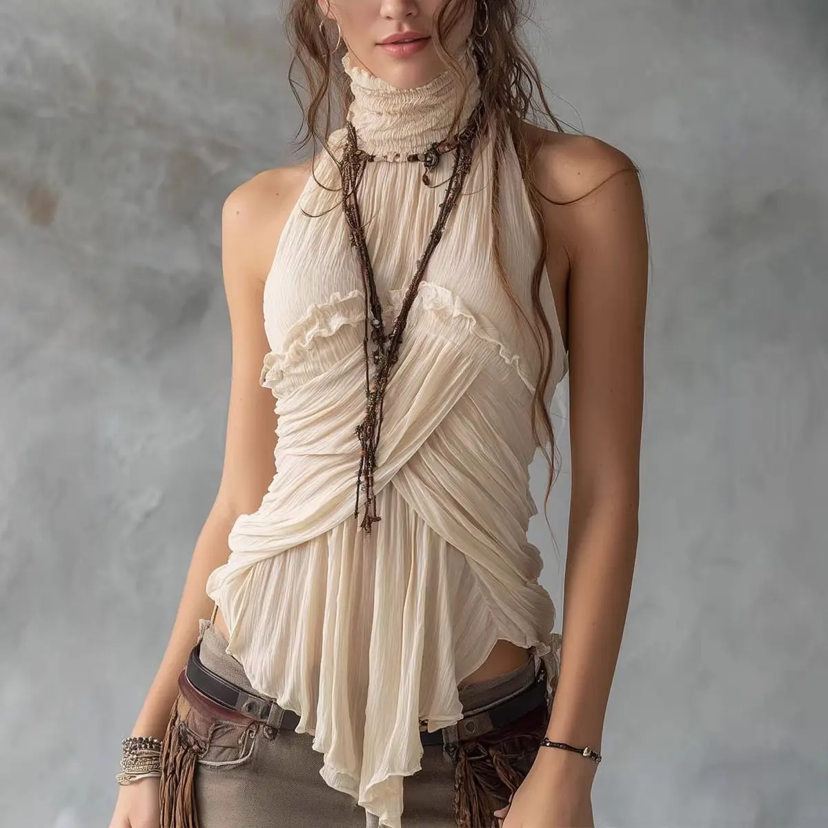 Code Summer Bohemian Retro Style Printed Patchwork Suspender Vest
