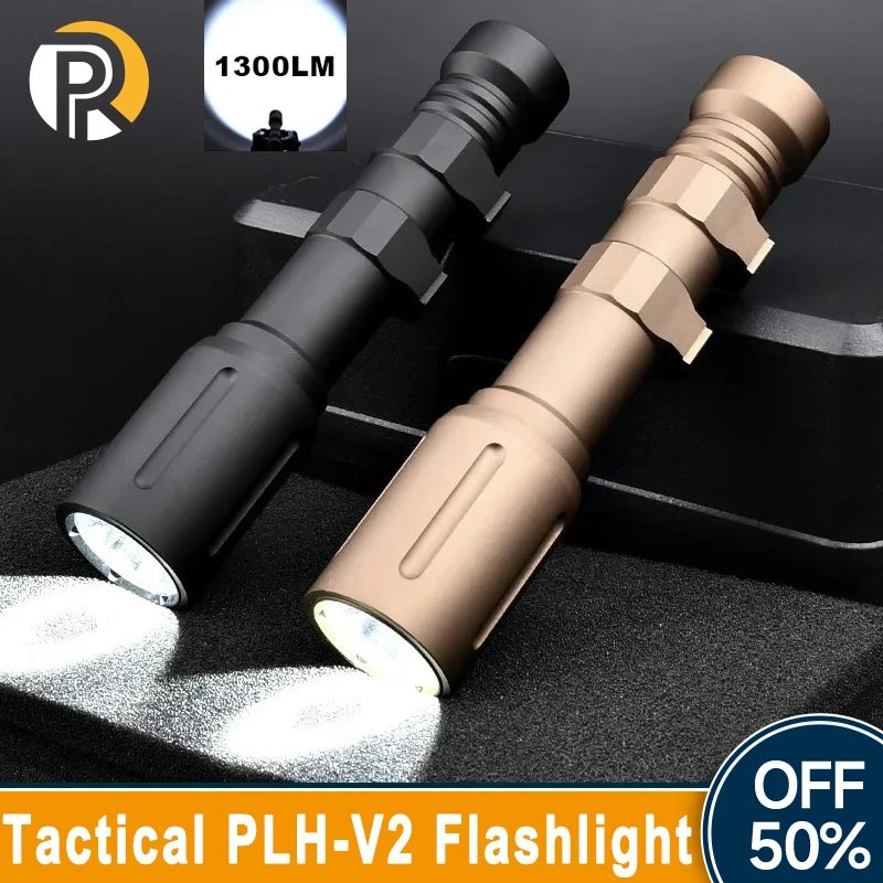 WADSN PLHV2 Tactical Flashlight Powerful Spotlight Hunting Airsoft Weapon Scout Light 1300 Lumens White LED Lamp Fit 20mm Rail