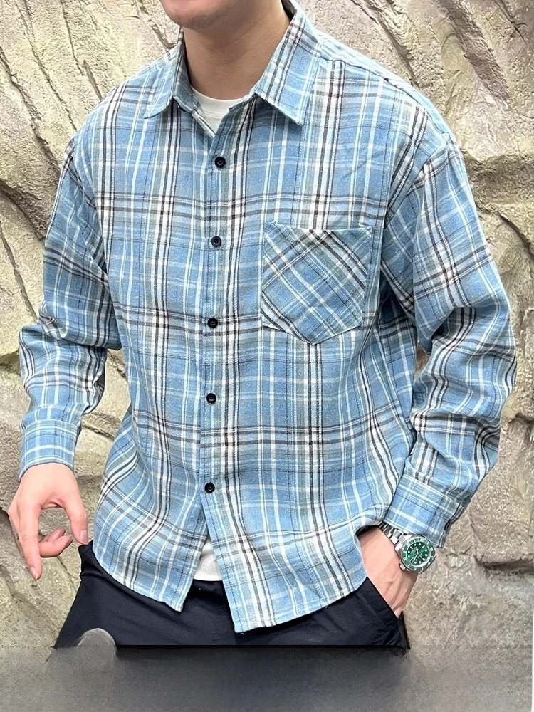 

Waed Brued Дышащая эластичная длинная све irt American Street Sle Осень Зима Мужчины Женщины Винтаж Повседневная фланелевая клетка...