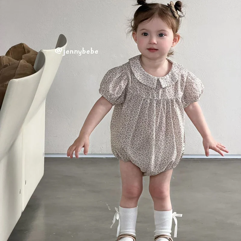 

2026 New Summer Infant Baby Girls Bodysuits Short Sleeved Cotton Print Toddler Baby Girls Jumpsuit 0-24M Children Clothes