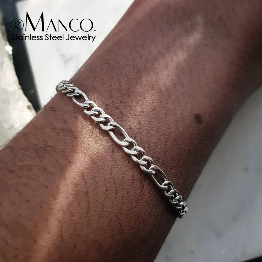 eManco Classic Figaro Chain Bracelet Women Trend For Women Jewelry Silver Color Width 4/6/8MM Stainless Steel Chain Bracelet