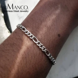 eManco Classic Figaro Chain Bracelet Women Trend For Women Jewelry Silver Color Width 4/6/8MM Stainless Steel Chain Bracelet
