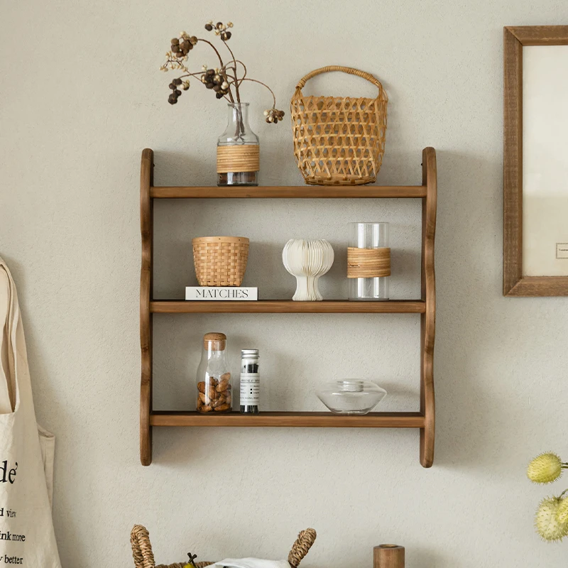 Vintage Wood Wall Shelf - Solid Wood Wall Cabinet, Floating Storage Organizer, Small Space Corner Rack, Rustic Home Decor