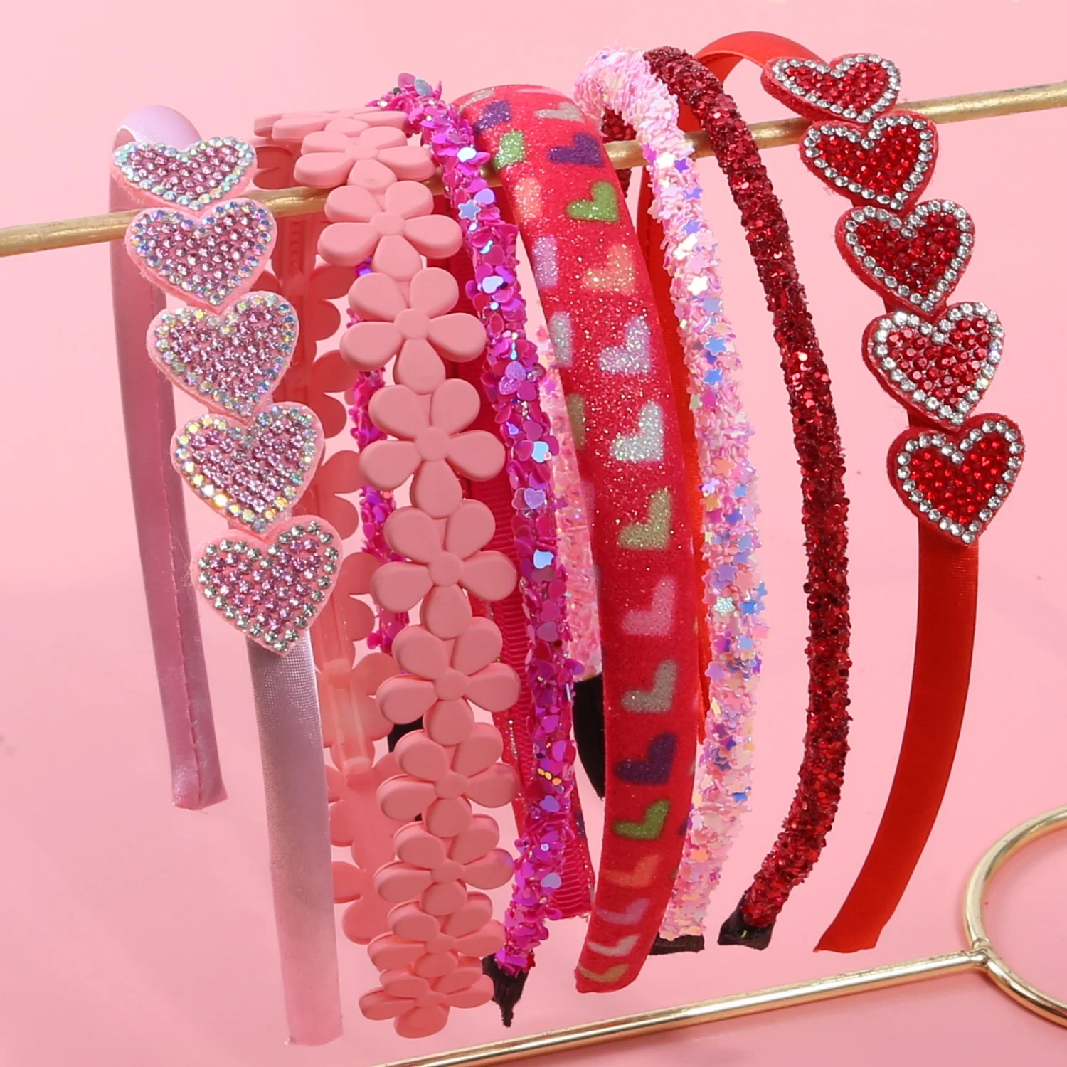 7 Uds. Diademas de corazón de cristal para niñas, diademas de corazón dulce, diademas con purpurina para niñas, accesorios para el cabello fiesta del Día de San Valentín
