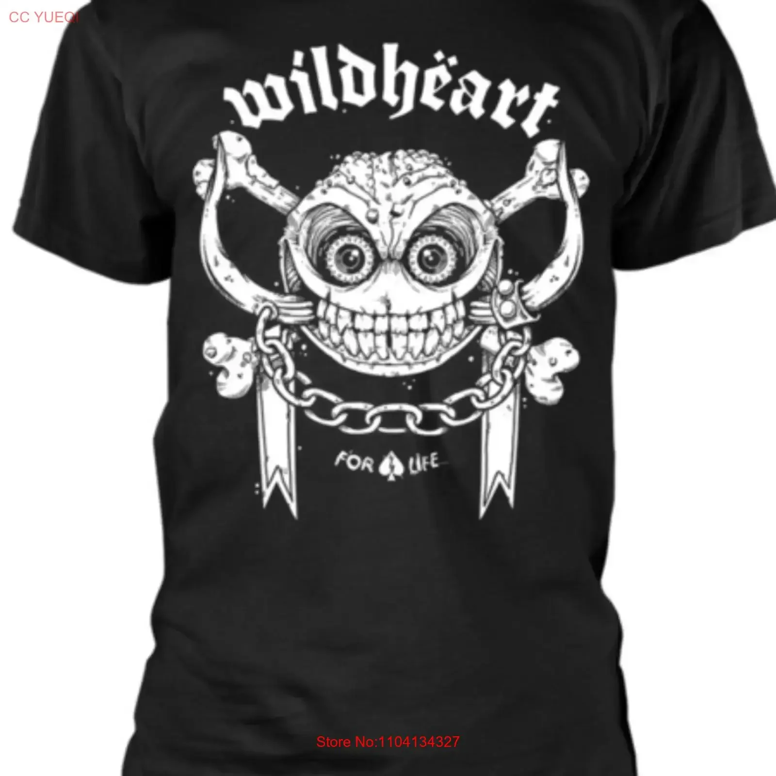 Camiseta Wildheart For Life negra con motivo pequeño, oficial, vintage, lavada, transpirable, unisex, gráfico, informal