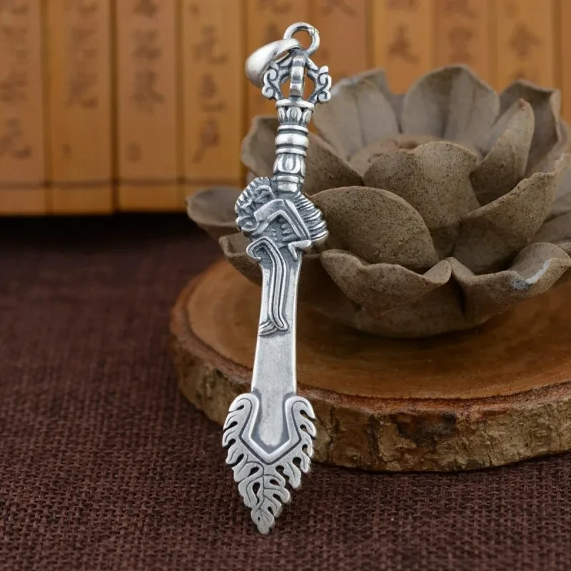 New S990 Sterling Silver Vintage Personalized Matte Craftsmanship Sword Pendant Men and Women Gift