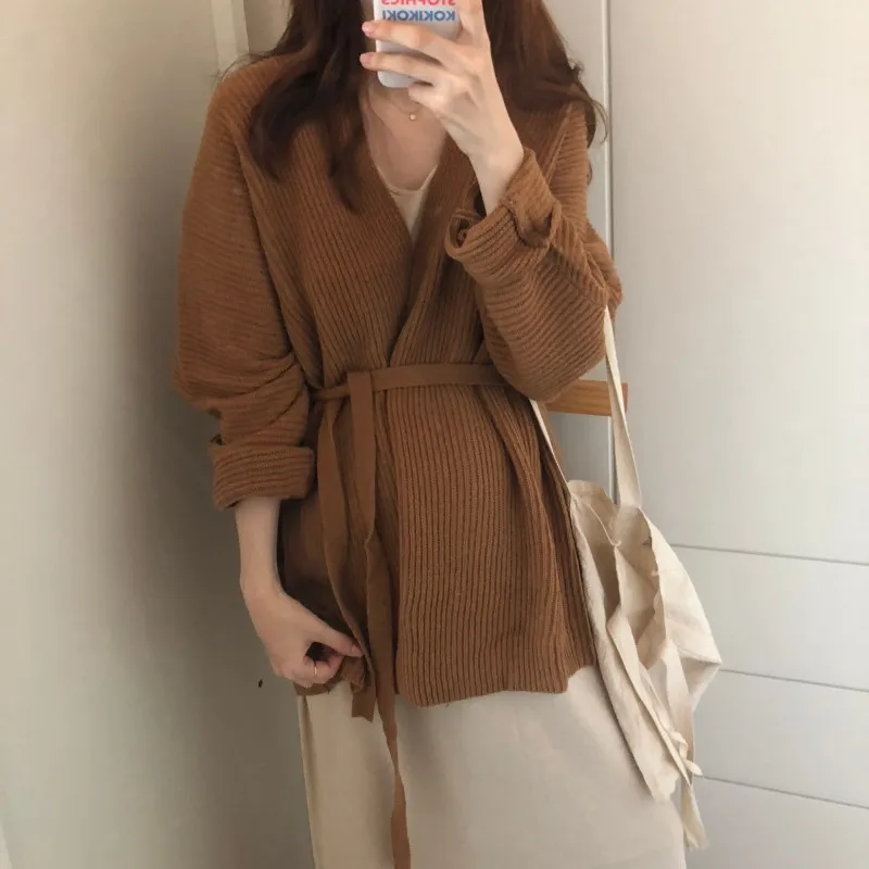 

Women's Autumn Winter Long Cardigan Sweaters with Belt V Neck Long Sleeve Knitted Jacket Coat Outerwears 2023