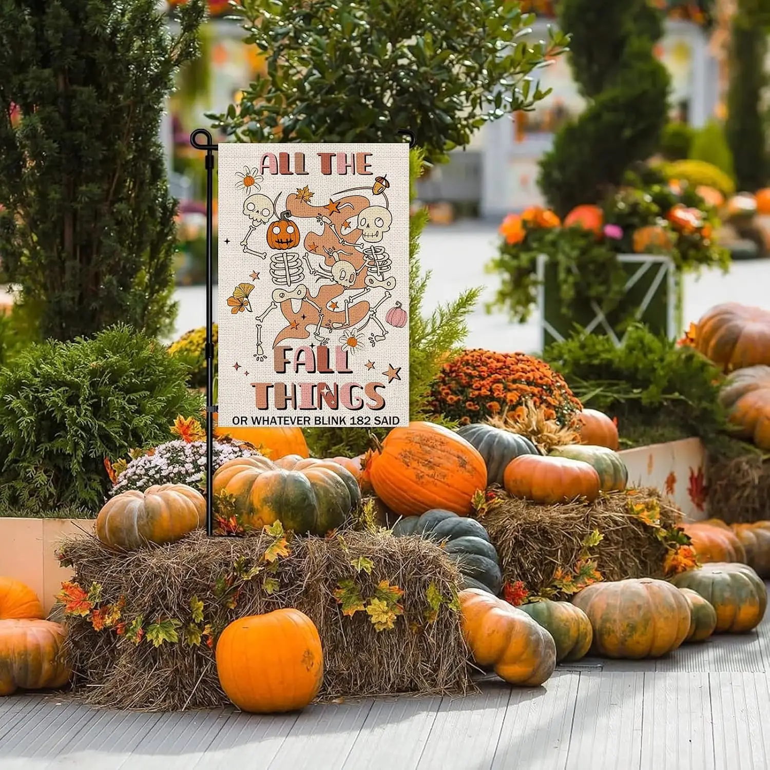 Fall Garden Flag Funny Skeleton Pumpkin Double Sided All The Fall Things Flag Seasonal Autumn Yard Outdoor Decorations 12.5  llp
