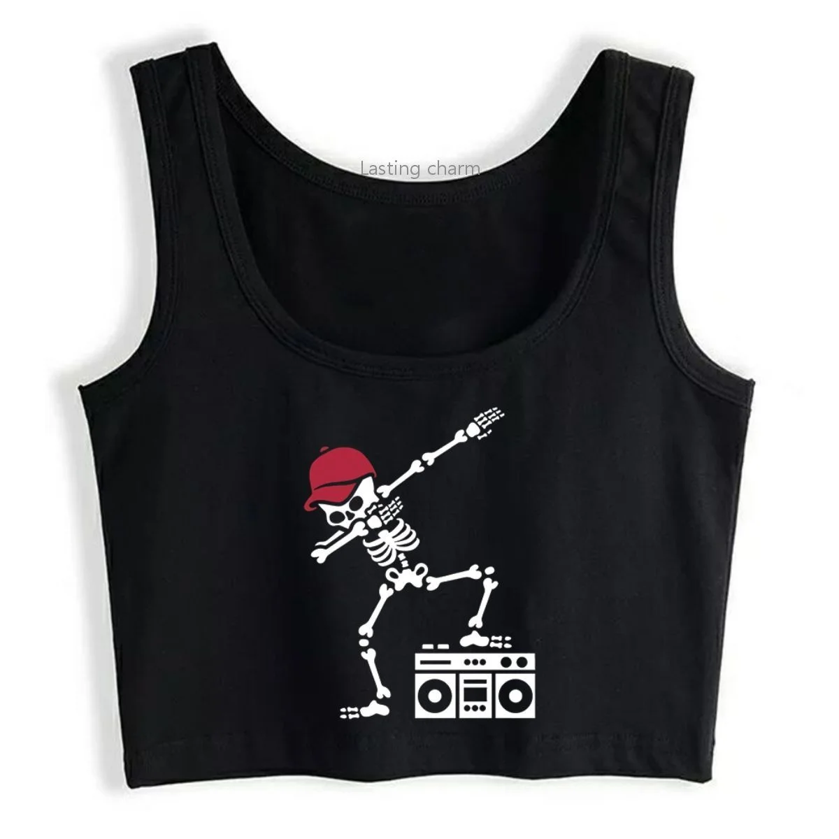 

Dab dabbing skeleton boombox ghetto blaster crop top women's premium slim fit top