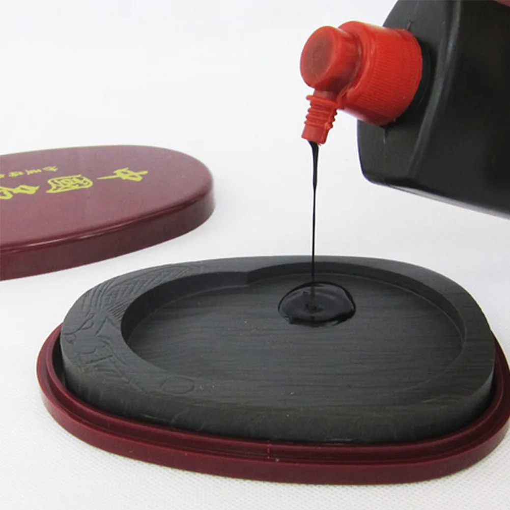 

Inkstone with Cover 5 Inch Calligraphy Stone Compact Reusable Easy Cleaning Student Teacher Writing Accessory Painting Tool