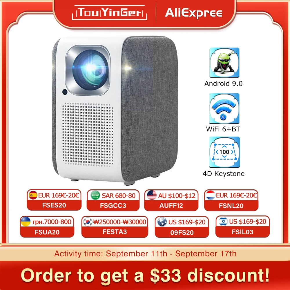 Original Touyinger H6 LED Android Projector Full HD 1080P Outdoor projectors WIFI Portable Beamer MINI TV Led Home Theater