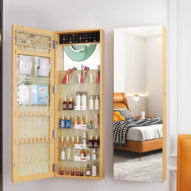 Solid wood full-length mirror jewelry storage cabinet wall-mounted bedroom full-body mirror cosmetic cabinet home mirror 6198