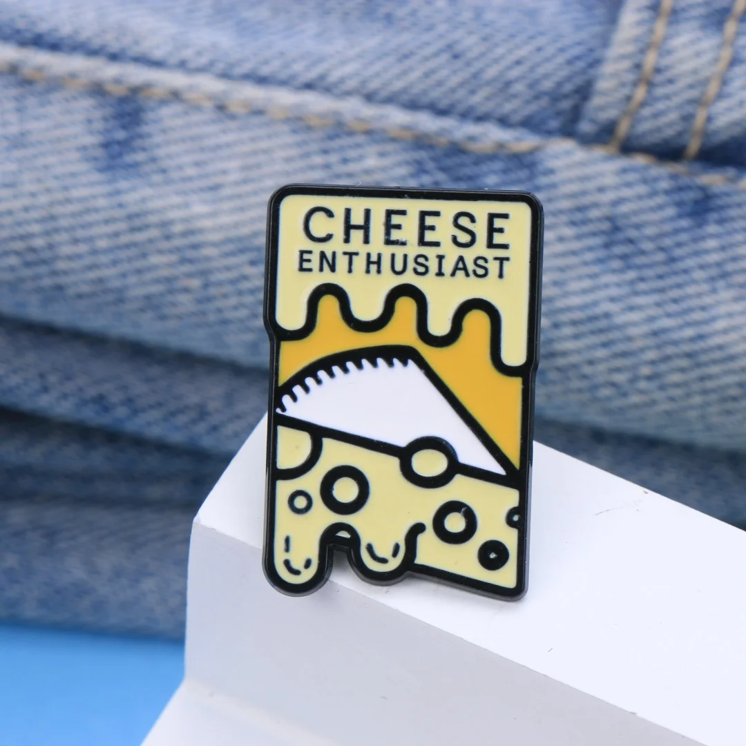 Funny Cheese Enthusiast Slogan Enamel Lapel Pin, Cartoon Melting Cheese Food Brooch, Cute Dairy Theme Metal Badge for Jackets