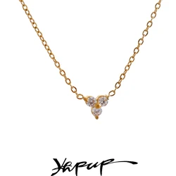 Yhpup Stylish Waterproof Chic Flower Cubic Zirconia Small Pendant Necklace Gift for Women Stainless Steel Exquisite Jewelry