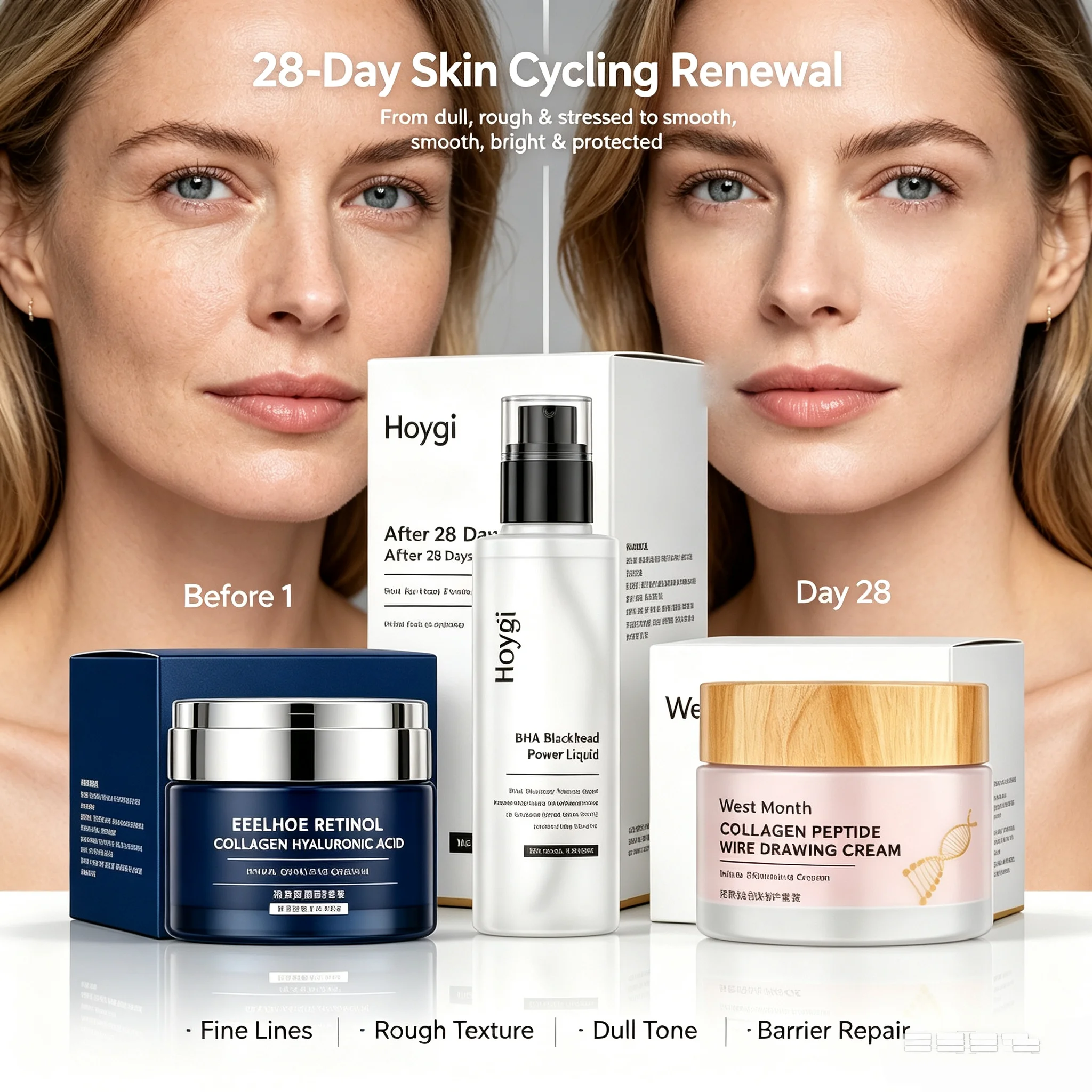 K-Beauty Night A Facial Skin Treatment Set,BHA Acid exfoliation&Dead Skin Cells,Retinoid Premium Anti Aging,Boost Cellular Renewal,Deep  Skin Repair&Full Cain Lifting Firmness,Minimize Pores For Smooth Refined Skin,Science Backed Skincare