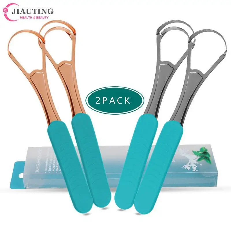 

1pcs Travel Portable Double Layer Tongue Scraper Reusable Stainless Steel Oral Mouth Brush Case Non-slip Handle Tongue Scraper