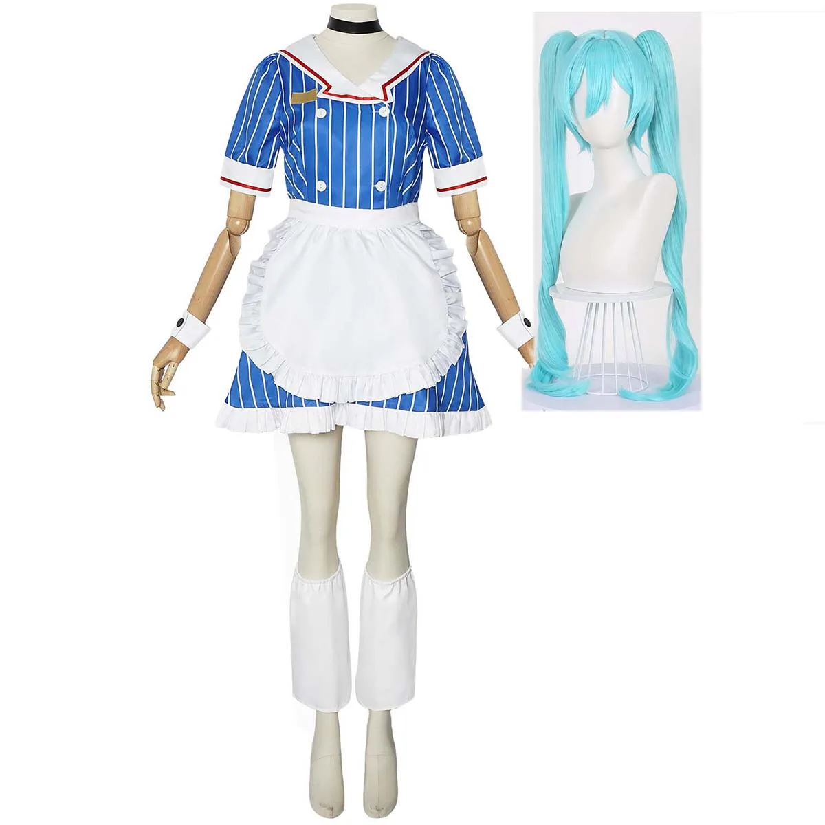 Robe de demoiselle d'honneur Lolita à rayures bleues ou perruque pour fête d'Halloween Anime Mesmerizer
