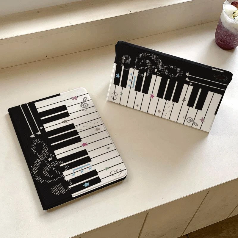 Black White Piano Note Star Tablet Case For iPad Pro 11 12.9 13 A16 M2 M4 M3 M5 Shell 5/6/7/8/9/10/11th Mini Air 3 4 5 6 Cover view 3
