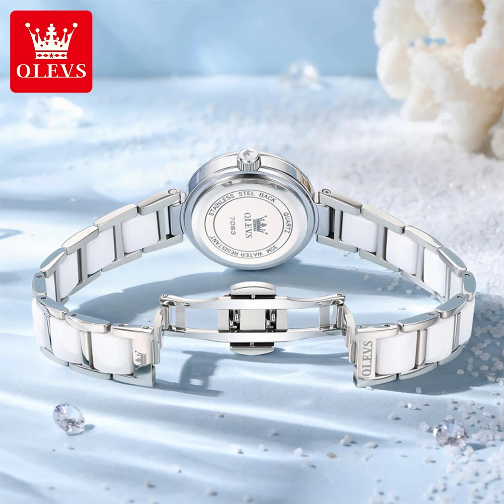 OLEVS 7083 fashion minimalist Women's wristwatch Ceramic strip waterproof Luminous quartz watches woman genuine ladies watches