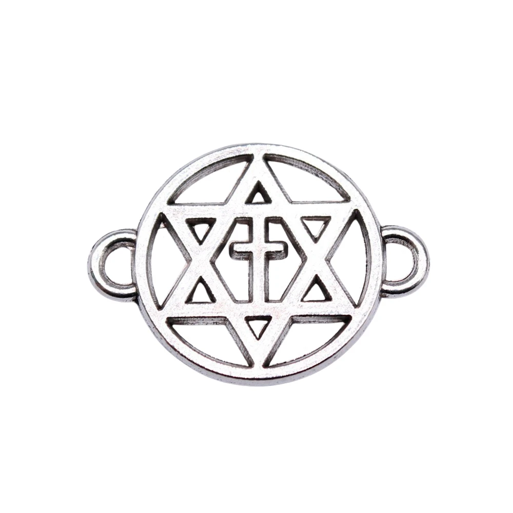 20pcs/lot 21x16mm Star Of David Cross Connector Charms For Jewelry Making Antique Silver Color 0.83x0.63inch