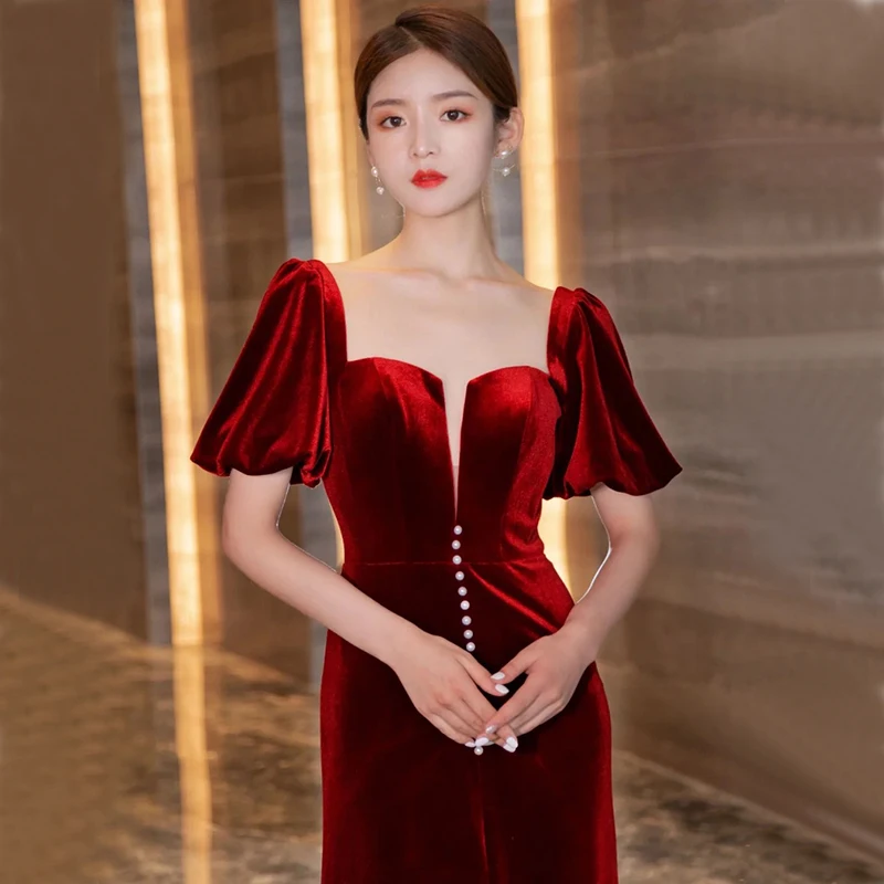 Toast Dress Bride Wedding Velvet Engagement Red Female Temperament High Sense