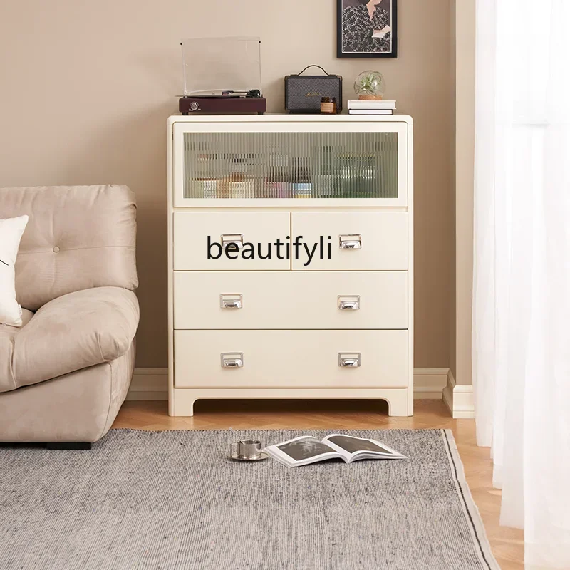 

cc182R11 Cream White Solid Wood Sideboard Dining Room Storage Organizer Display Cabinet Bedroom Living Room Chest of Drawers fu