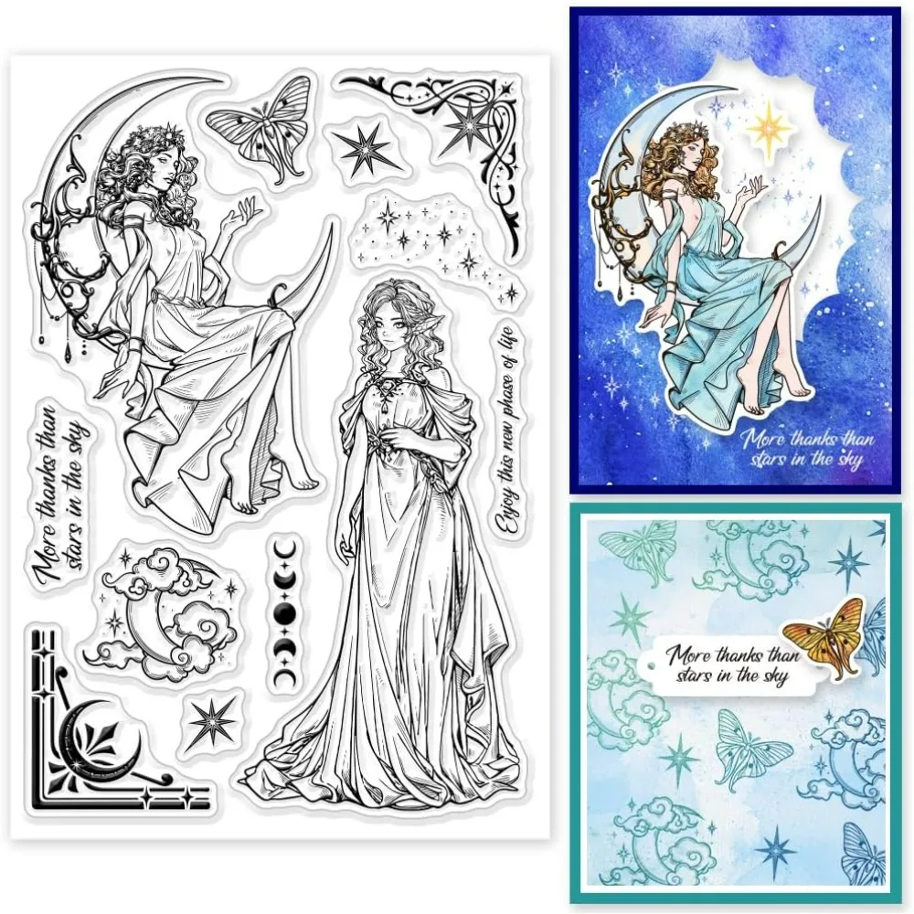 Magic Moon Goddess Clear Stamp Vintage Clear Rubber Stamps Star Border Silicone Stamps for DIY Scrapbooking Photo Album