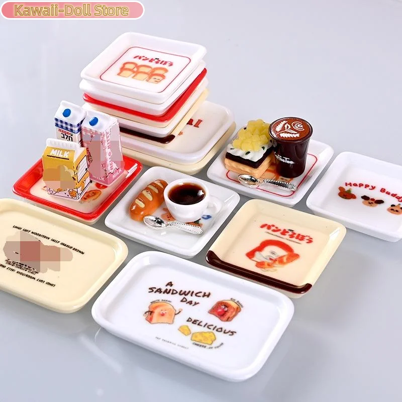 10Pcs 1/12 인형 집 만화 미니 트레이 요리 세트 인형 집 시뮬레이션 주방 장식 장난감 아이 놀이 장난감 척