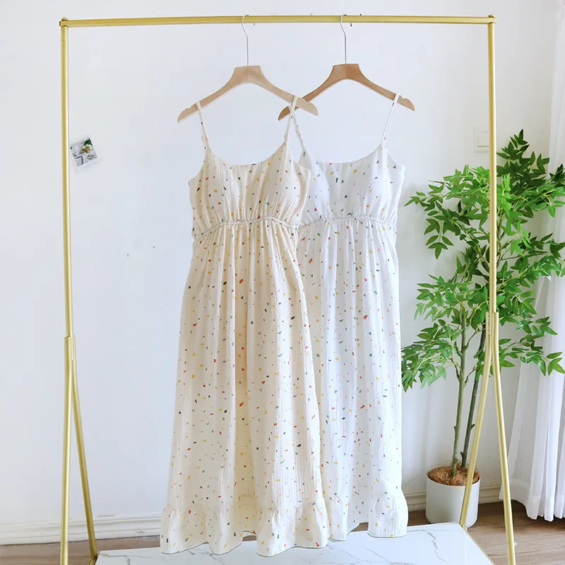 

Новая летняя женская ночная сорочка из чистого хлопка без рукавов, цветочная цельная пижама-платье, ночнушка