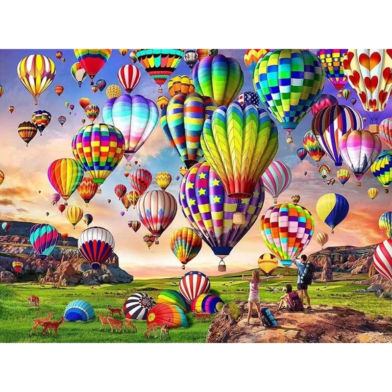 500/1000/1200/2000PCS Jigsaw Puzzle Peaceful Hot Air Balloon Mountain View For Adults Ideal For Stress Relief And Relaxation