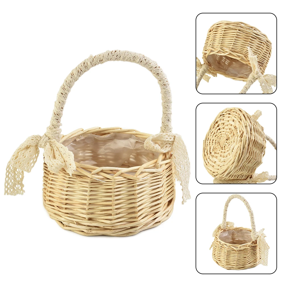 Wicker Storage Basket. 3 Size Shopping Basket Storage Flower Flower Pot Food Fresh Rattan Gifts Girl Round S/M/L