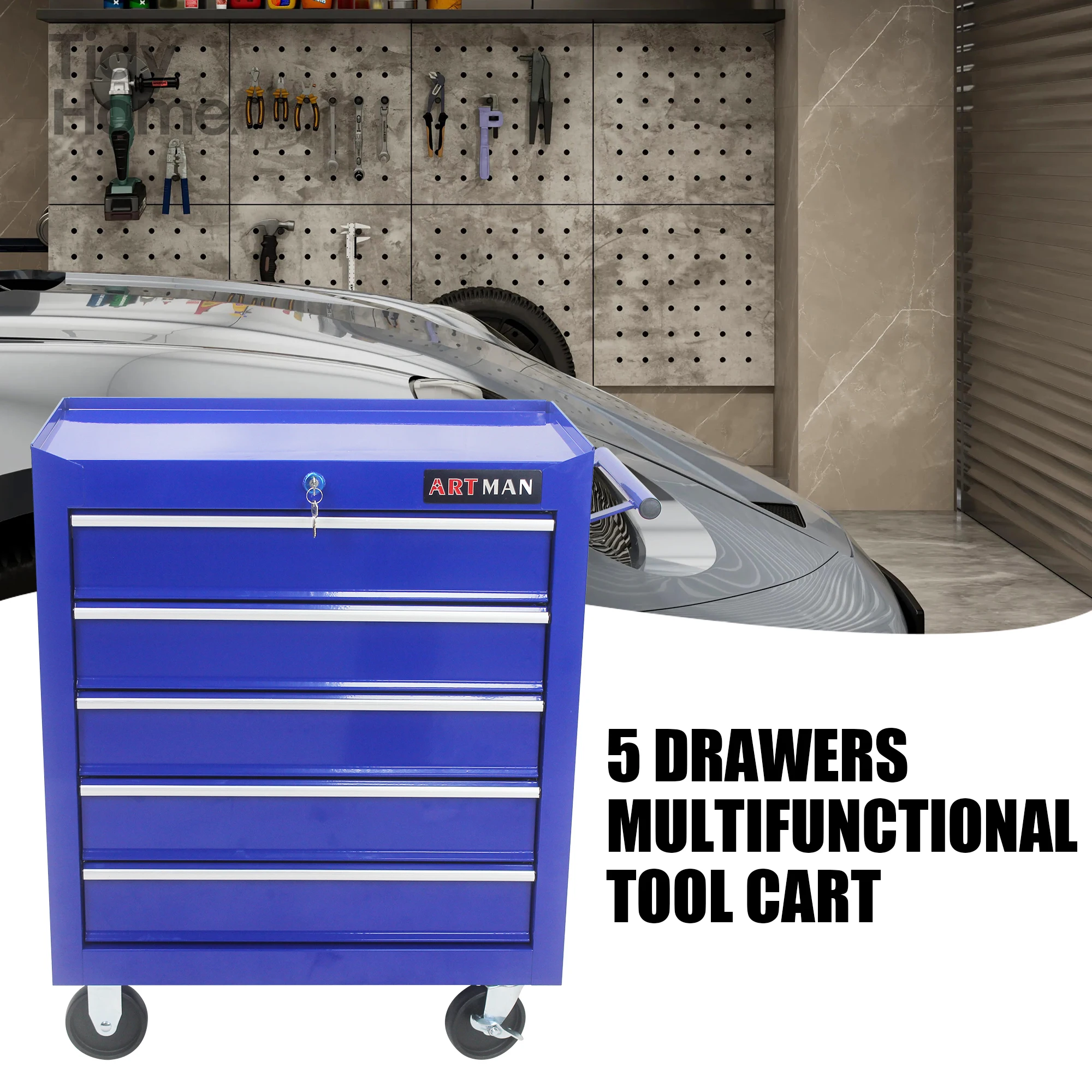 

5 DRAWERS MULTIFUNCTIONAL TOOL CART WITH WHEELS-BLUE toolbox with wheels tool storage box tool-box storage tools-box organizer
