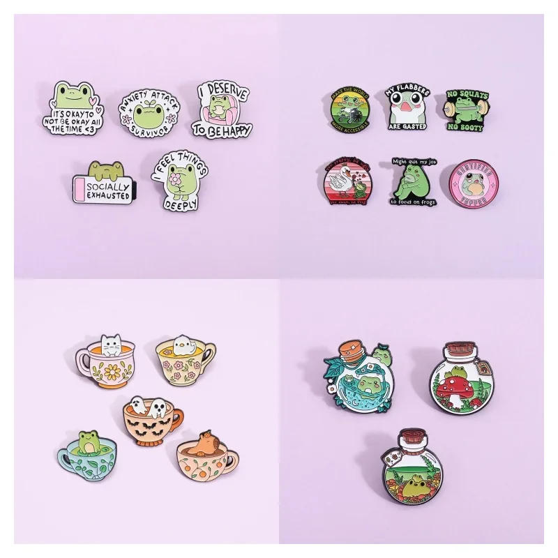 3/5/6 قطعة الكرتون الضفادع القط بروش دبابيس أنيمي دبابيس معدنية للنساء الرجال الملابس أكياس حقيبة ظهر للحفلات اكسسوارات #2