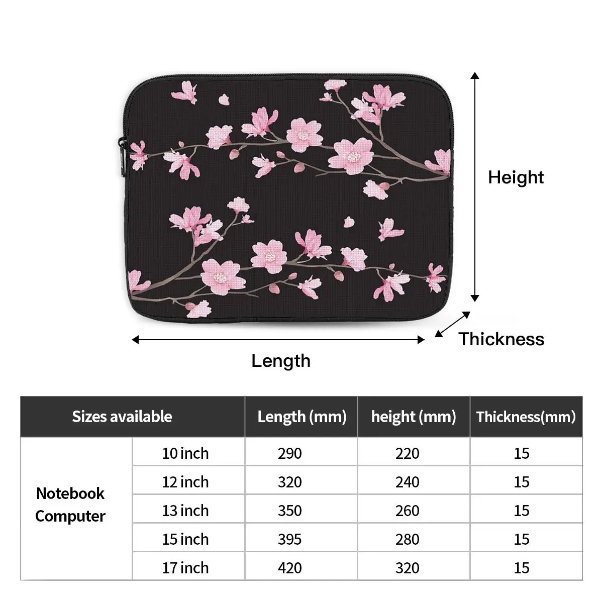 Cherry Blossom Flower Plant - Black Case Pouch 10 12 13 15 17 Inch Notebook Sleeve Cover Bag Tablet Shockproof Case Bag
