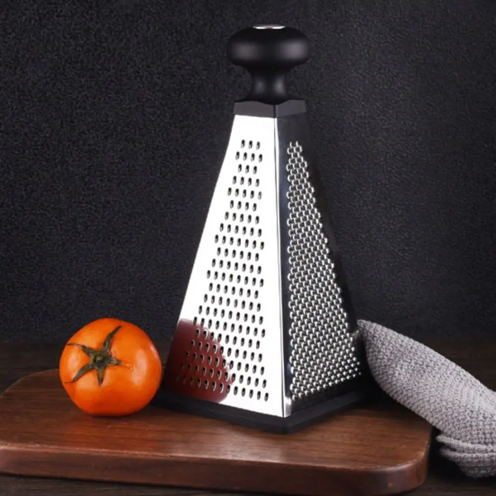 4 Sided Pyramid Shape Cheese Grater Manual Non Slip Base and Handle Vegetable Shredder Effort-saving Stainless Steel