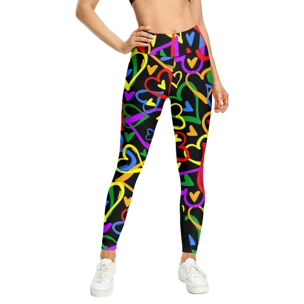 Colorful Love Pattern New Female Pants  High Waist 3D Printed Legging Workout Tight Slim Elastic Leggings For Women Custom 4XL