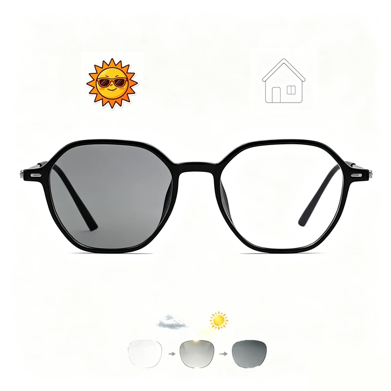 Reading glasses polygonal women's fashionable photochromic glasses can be customized astigmatism prescription glasses 0+100