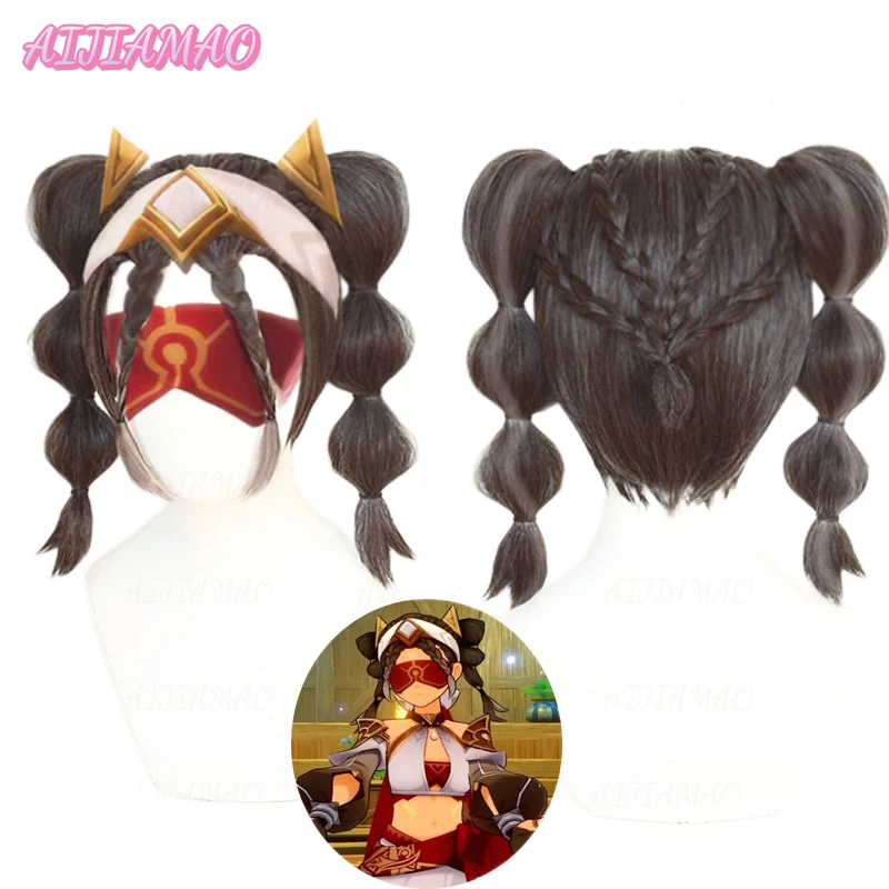 

High Quality 30cm Short Eremite Desert Clearwater Cosplay Game Impact Brown Gradient Wigs Heat Resistant Cute + Wig Cap