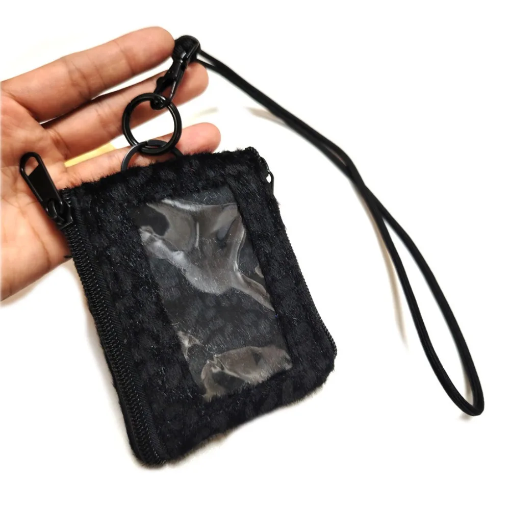 

Square Hanging Neck Coin Purse Casual Zipper Bag Leopard Print Mini Wallet Beige Polyester Small Card Holder Storage