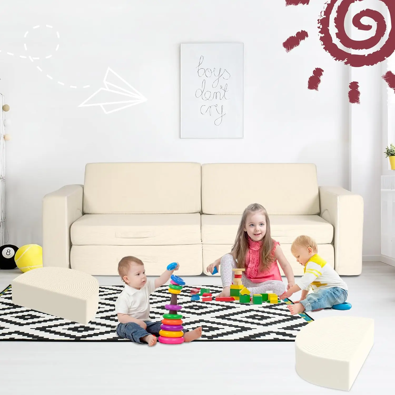 Kid Play Couch, 10PCS Kids Couch Sectional Sofa Soft & Stylish Toddler for Playroom Bedroom, Kids Adults, Floor Foam Sofa for Bo