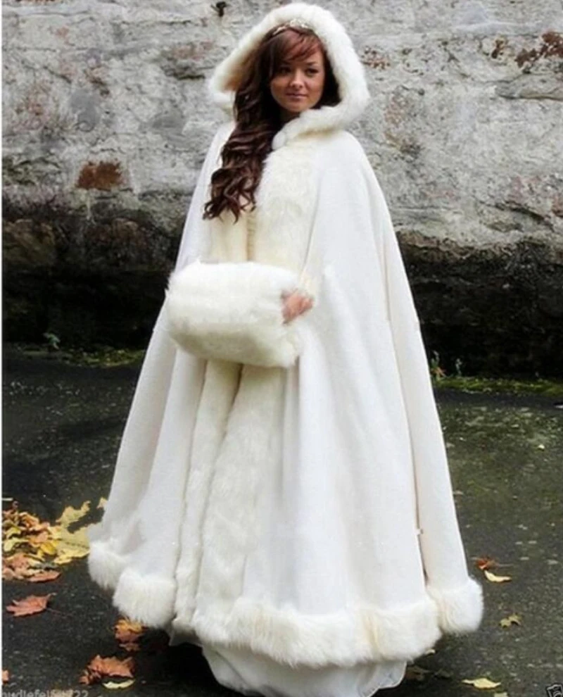 

Bridal Winter Wedding Dress Hooded Cloak Cape Faux Fur Bridal Mantles Wraps