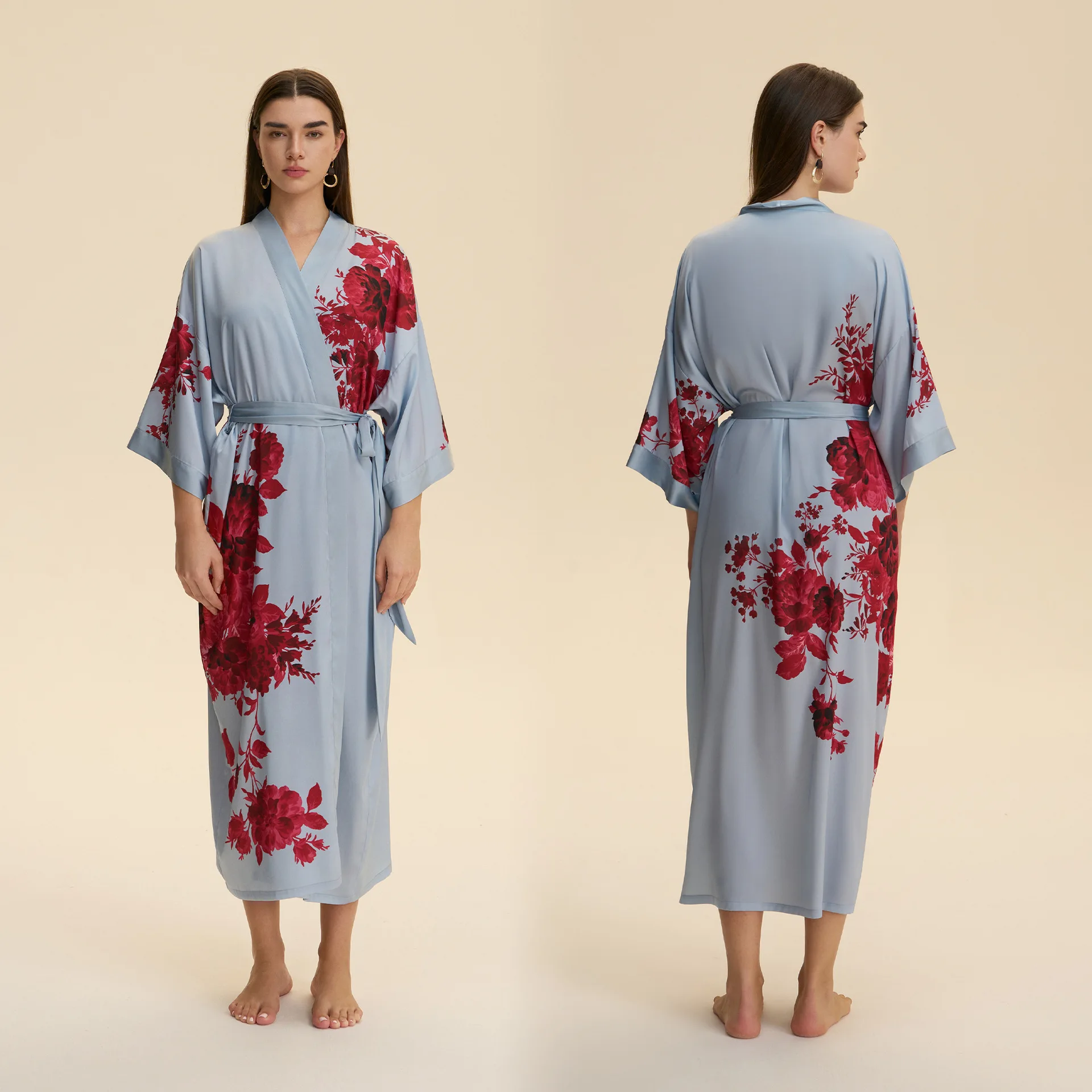 

New Satin Plus Size Robe for Women – Lightweight Long Sleeve Full-Length Loungewear for Spring Fall